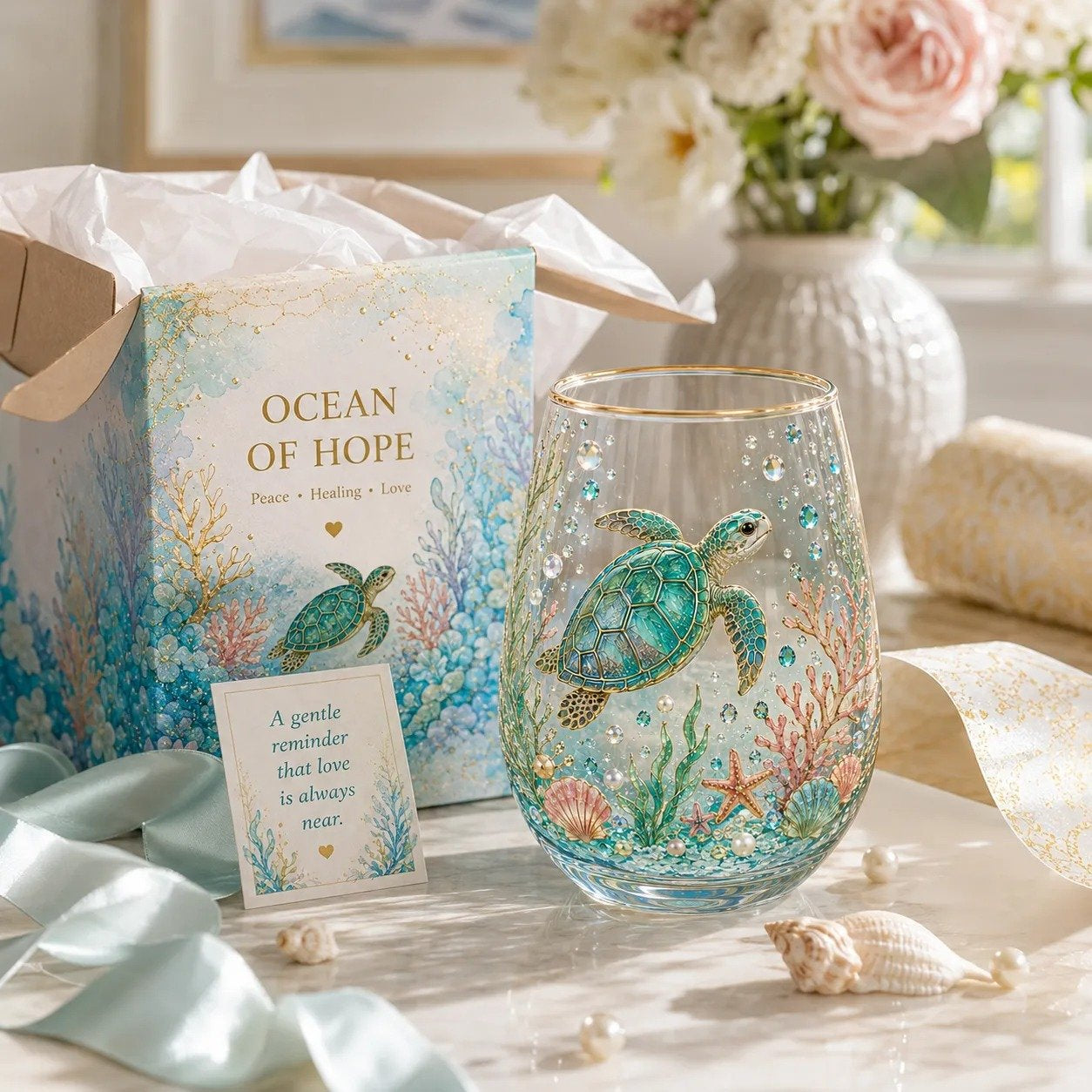 🔥LAST DAY 49% OFF - 🌊 Ocean of Hope Glass Cup Gift Set