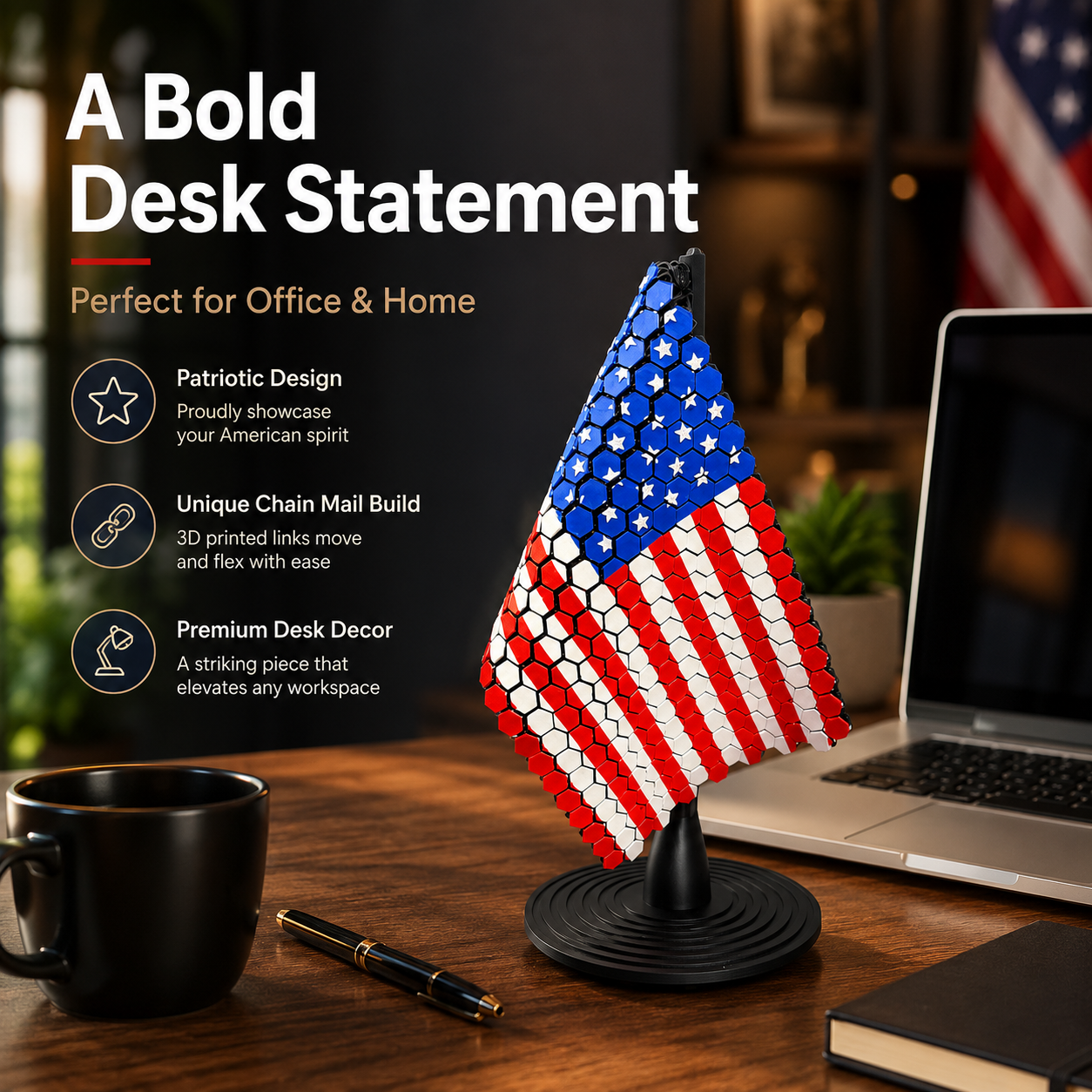 🇺🇸3D Printed American Flag Chain Mail Desk Decor