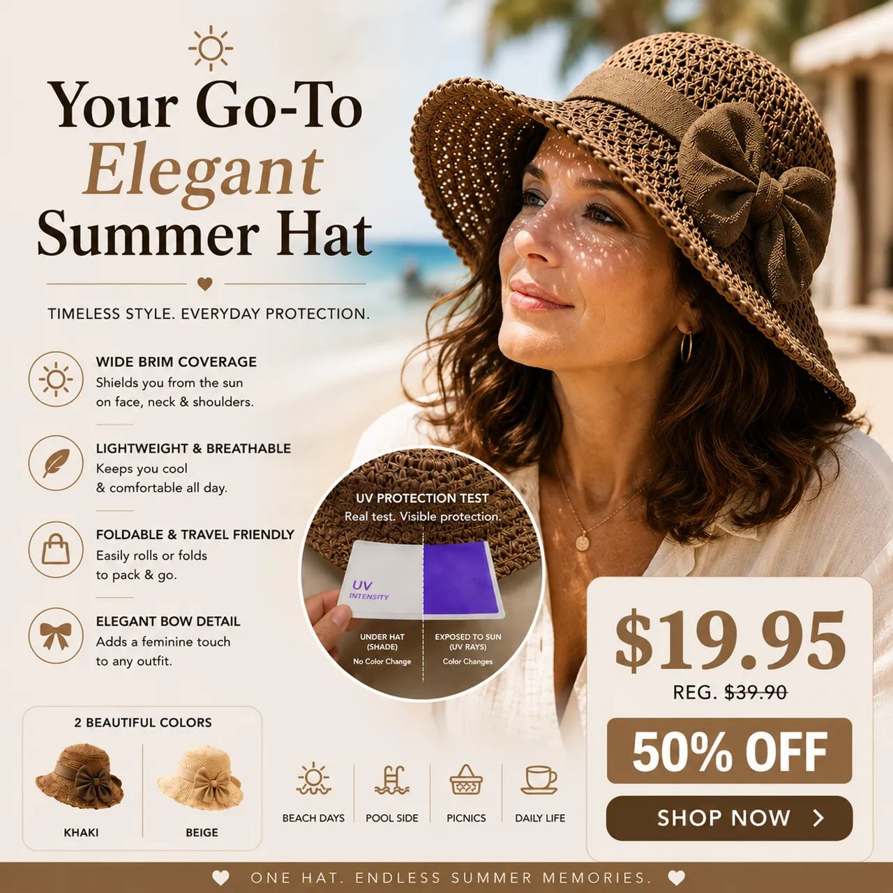 Neravio™🔥 Hot Sale 50% OFF 👒 Elegant Woven Straw Sun Hat with Bow 🎀