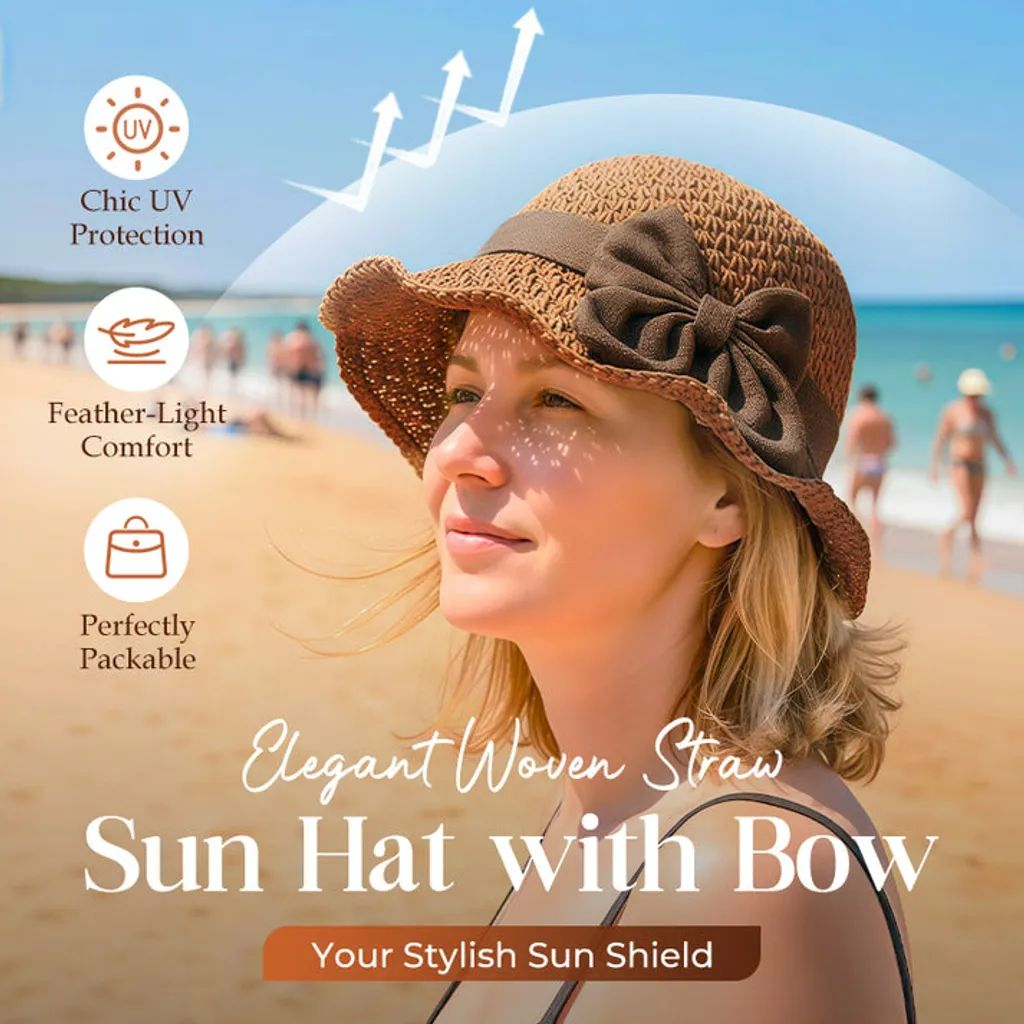 Neravio™🔥 Hot Sale 50% OFF 👒 Elegant Woven Straw Sun Hat with Bow 🎀